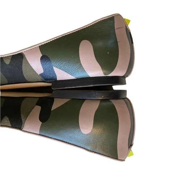 Valentino neon yellow camouflage camo pointed to rockstud flats, 38.5, 8.5