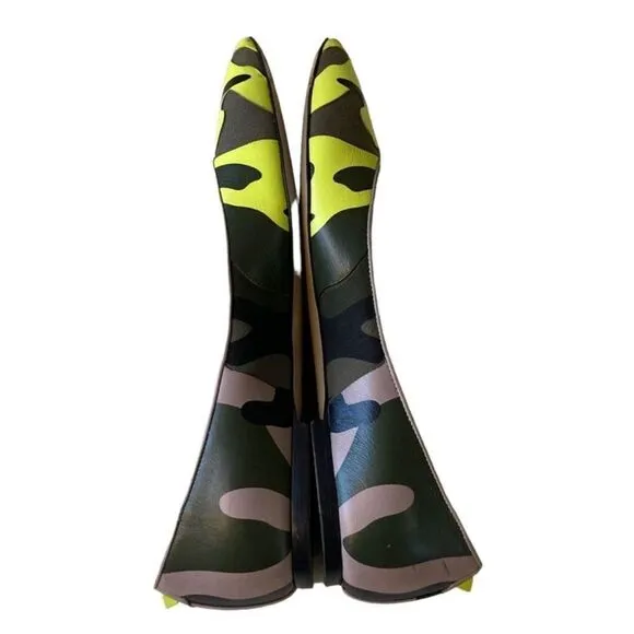 Valentino neon yellow camouflage camo pointed to rockstud flats, 38.5, 8.5