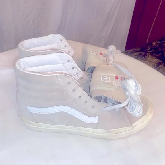 Vans High-Top Beige Suede Sneakers, Size 8