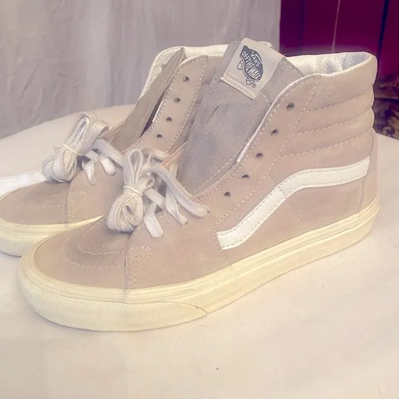 Vans High-Top Beige Suede Sneakers, Size 8