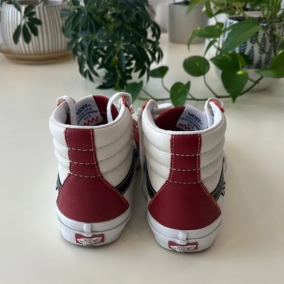 Vans Red and White High-Top Sneakers