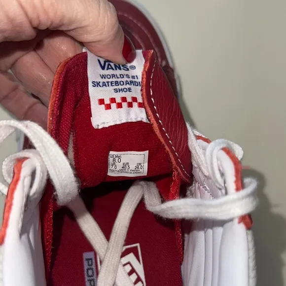 Vans Red and White High-Top Sneakers