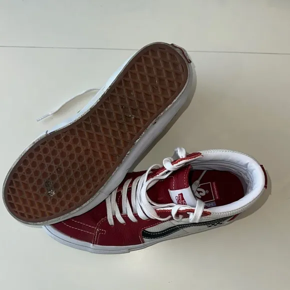 Vans Red and White High-Top Sneakers
