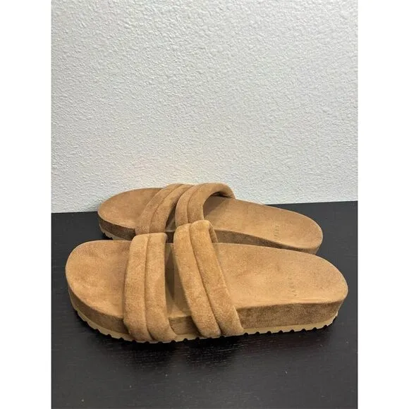 Varley Women's Giles 2.0 Quilted Slides 9‎ Brown Double Padded Straps Sandals