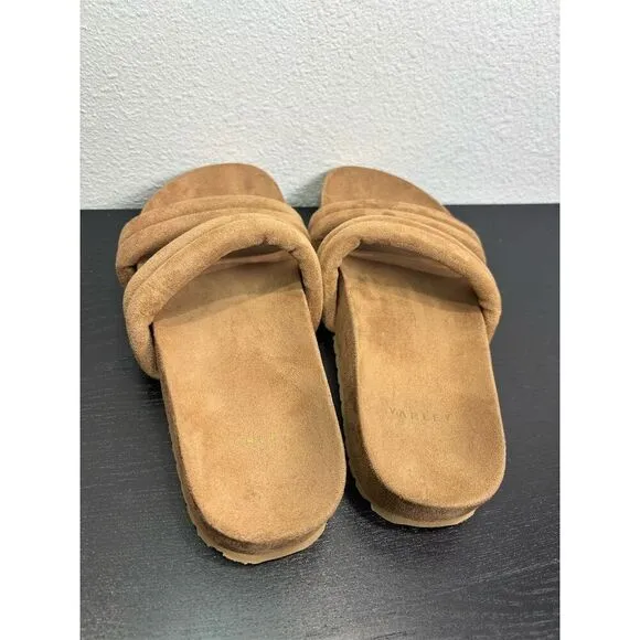 Varley Women's Giles 2.0 Quilted Slides 9‎ Brown Double Padded Straps Sandals