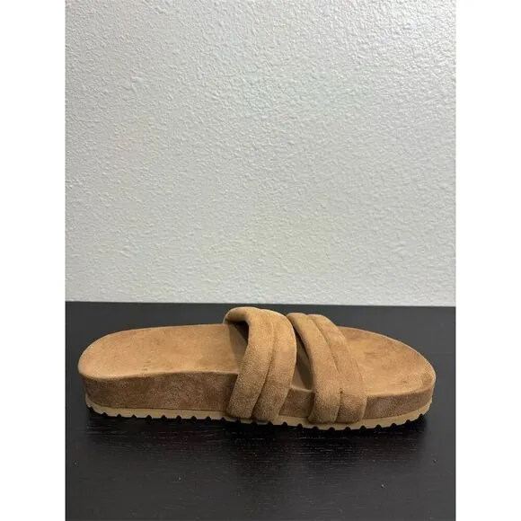 Varley Women's Giles 2.0 Quilted Slides 9‎ Brown Double Padded Straps Sandals