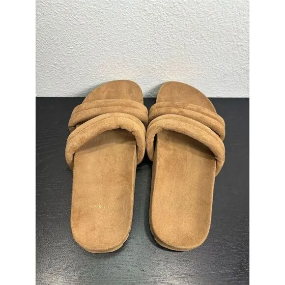 Varley Women's Giles 2.0 Quilted Slides 9‎ Brown Double Padded Straps Sandals