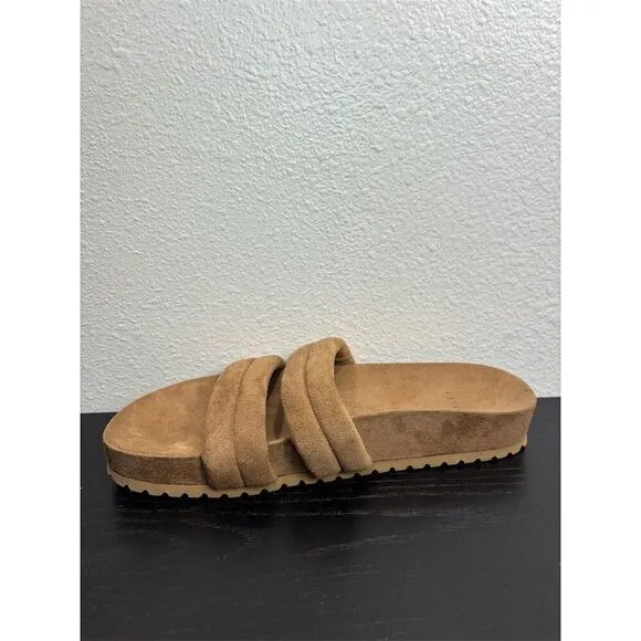Varley Women's Giles 2.0 Quilted Slides 9‎ Brown Double Padded Straps Sandals