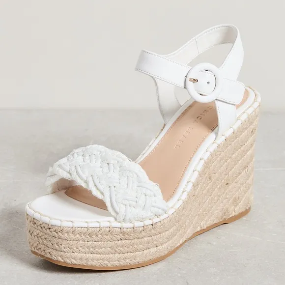 Veronica Beard Women Reema Braided Ankle-Strap Wedge Espadrilles White 10
