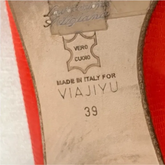 VIAJIYU Orang/Red Como Ballet Flats Sz 39