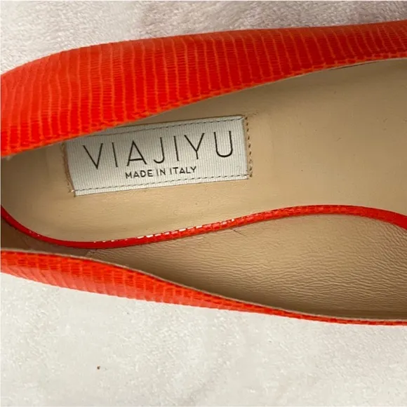 VIAJIYU Orang/Red Como Ballet Flats Sz 39
