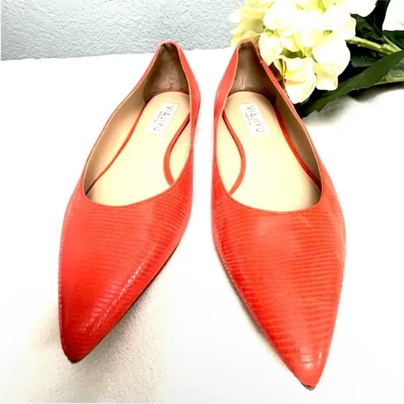 VIAJIYU Orang/Red Como Ballet Flats Sz 39