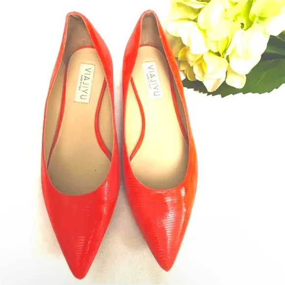 VIAJIYU Orang/Red Como Ballet Flats Sz 39