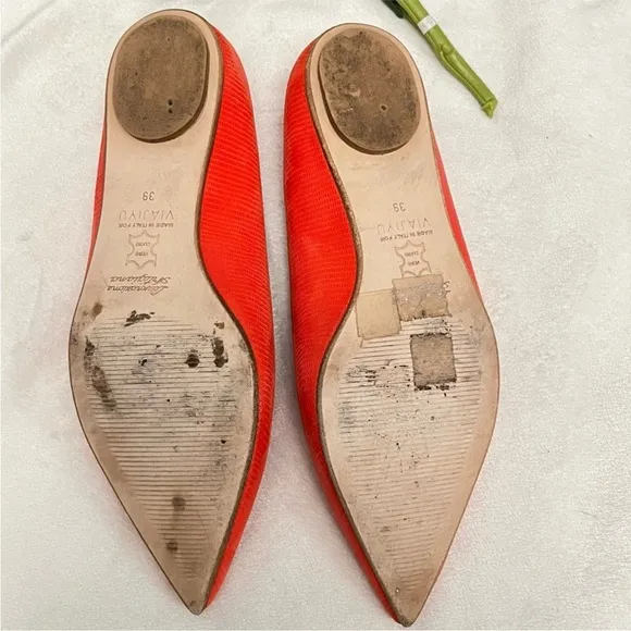 VIAJIYU Orang/Red Como Ballet Flats Sz 39