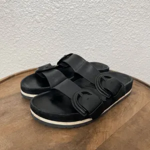 Vince Black Leather Glyn 2-Strap Slip-On Slide Flat Sandals Women's Size 6.5