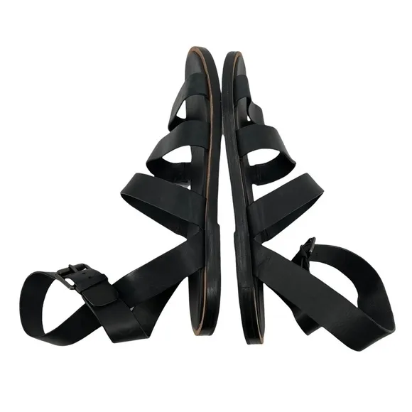 Vince Black Vero Cucio Flat Ankle Buckle Sandals Size 10 Women's