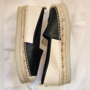Vince Camato‎ women's Mappen leather platform espadrilles black/cloud  size 8.5
