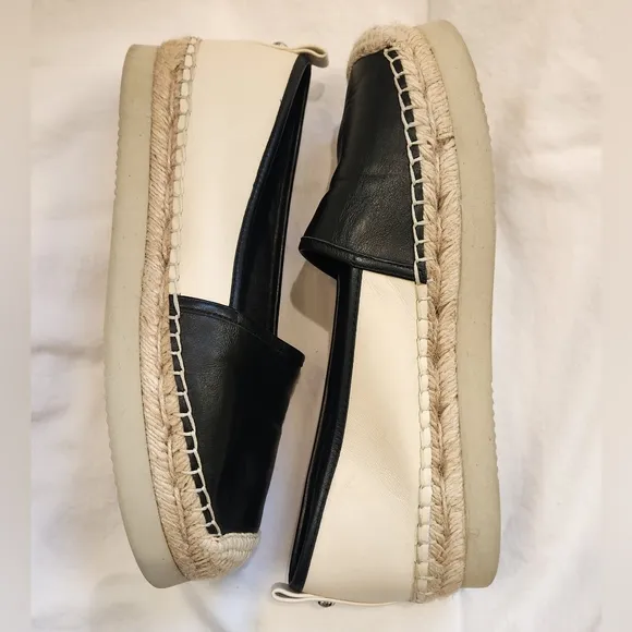 Vince Camato‎ women's Mappen leather platform espadrilles black/cloud  size 8.5