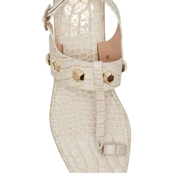 VINCE CAMUTO &quot;DAILETTE&quot; LIGHT TAUPE SNAKE EMBOSSED LEATHER STUD STRAPPY SANDAL🆕