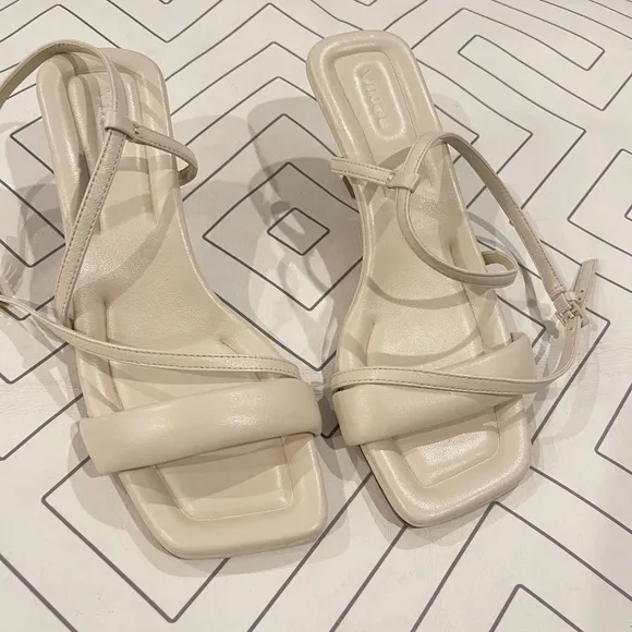 Vince Cottin Leather Square Toe Strappy Heeled Sandals