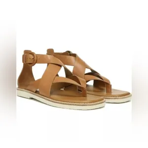 Vince Morris Tan Leather Brown Strappy Flat Thong Sandal in Size 8.5