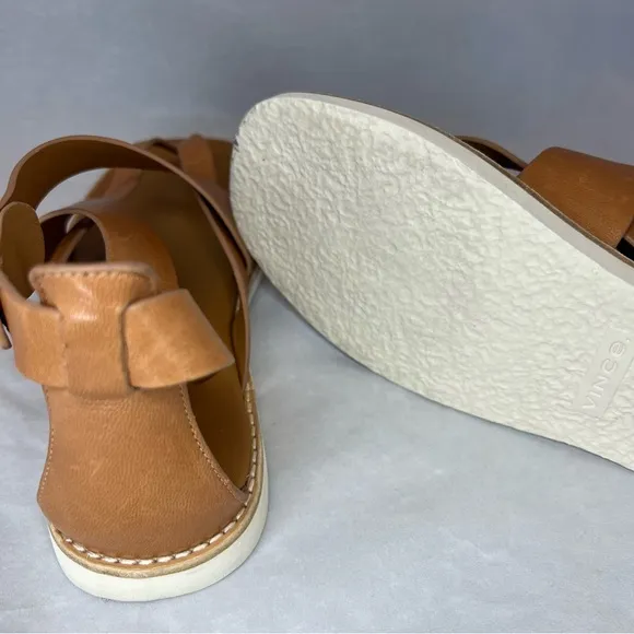 Vince Morris Tan Leather Brown Strappy Flat Thong Sandal in Size 8.5