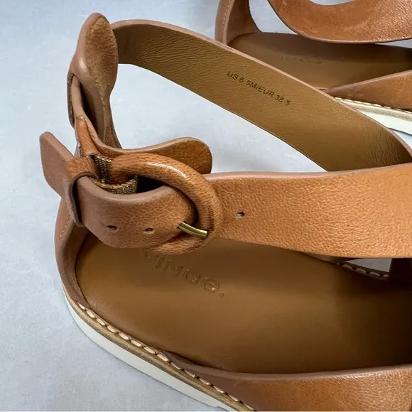 Vince Morris Tan Leather Brown Strappy Flat Thong Sandal in Size 8.5