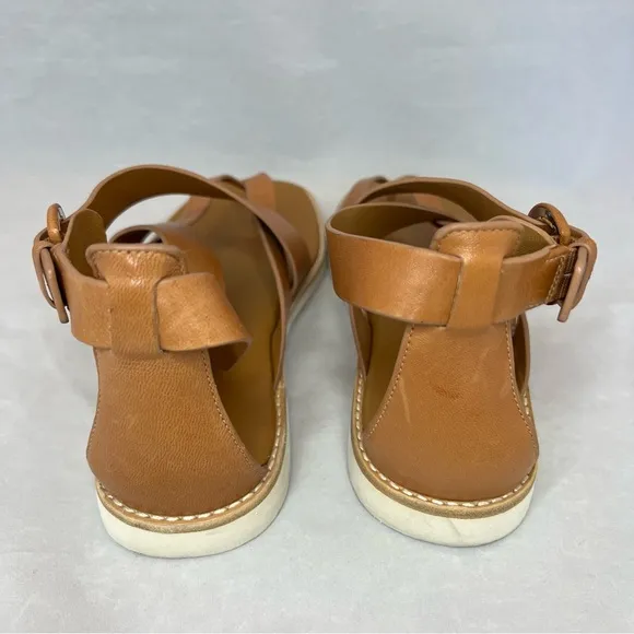 Vince Morris Tan Leather Brown Strappy Flat Thong Sandal in Size 8.5