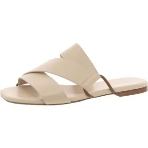 Vince Womens Dylan Beige Patent Strappy Flat Slide Sandals Shoes New