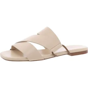 Vince Womens Dylan Tan Patent Strappy Flat Slide Sandals Shoes New