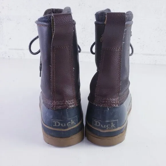 Vintage Duck Boot Brand Boots Mens 9 Blue Brown Leather Rubber Lace Up Mid-Calf