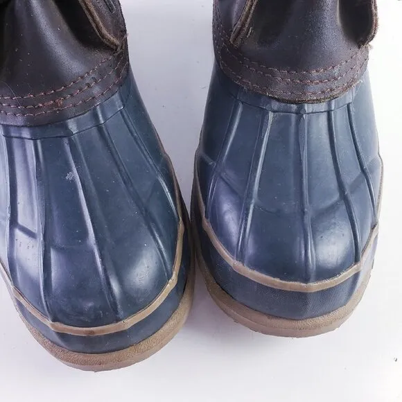 Vintage Duck Boot Brand Boots Mens 9 Blue Brown Leather Rubber Lace Up Mid-Calf