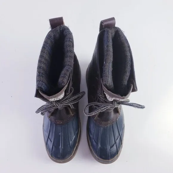 Vintage Duck Boot Brand Boots Mens 9 Blue Brown Leather Rubber Lace Up Mid-Calf