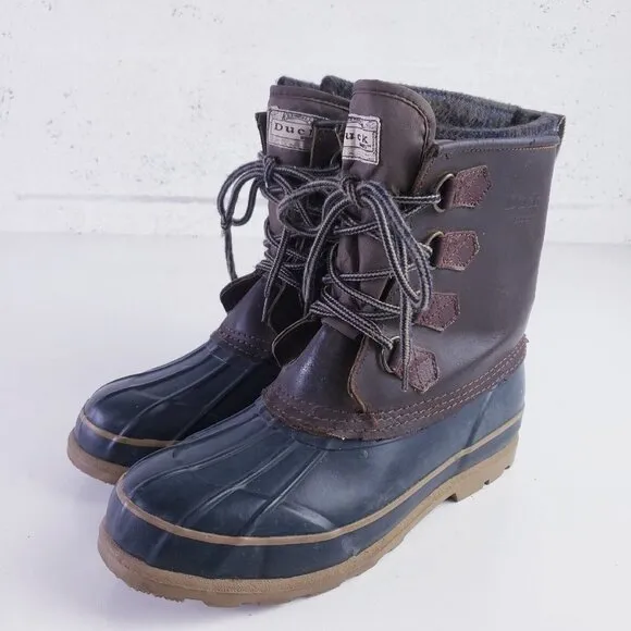 Vintage Duck Boot Brand Boots Mens 9 Blue Brown Leather Rubber Lace Up Mid-Calf