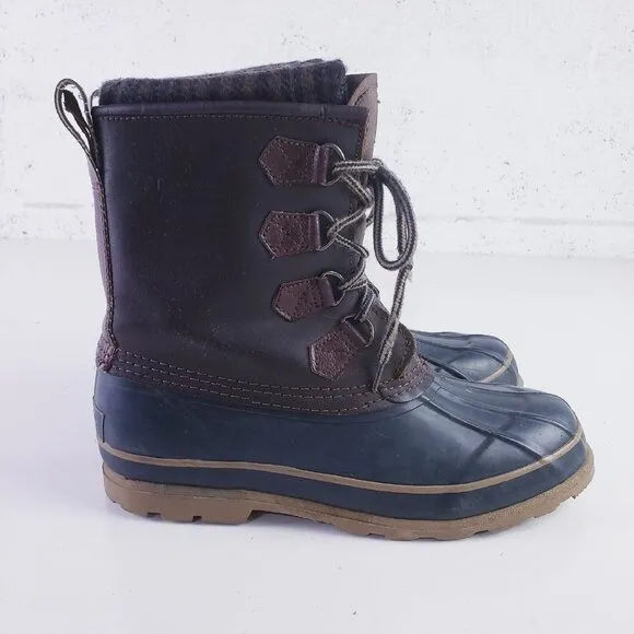 Vintage Duck Boot Brand Boots Mens 9 Blue Brown Leather Rubber Lace Up Mid-Calf