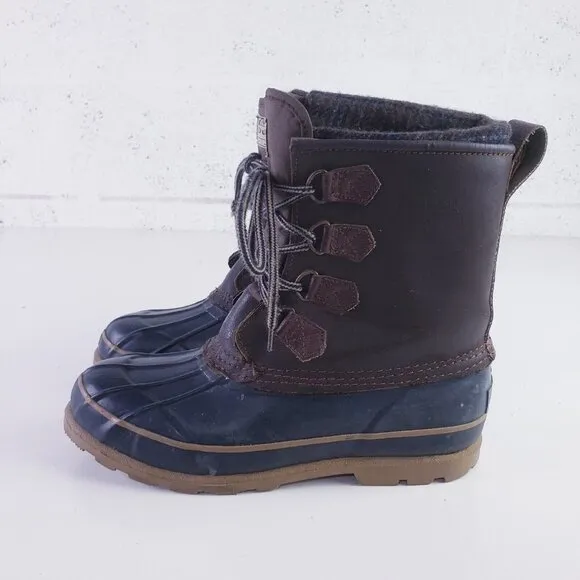 Vintage Duck Boot Brand Boots Mens 9 Blue Brown Leather Rubber Lace Up Mid-Calf