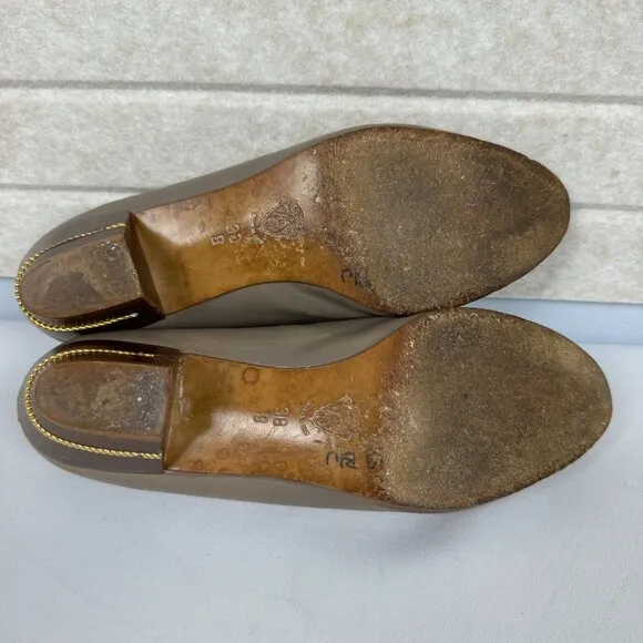 Vintage Gucci Malaga Taupe Leather Loafers Bridle Bit Stacked Block Heels 7.5