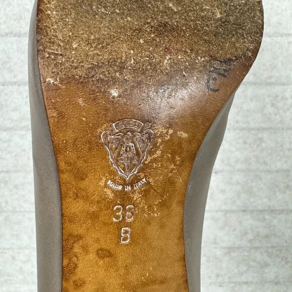 Vintage Gucci Malaga Taupe Leather Loafers Bridle Bit Stacked Block Heels 7.5
