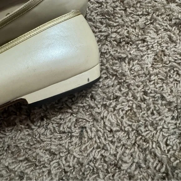 Vintage Salvatore Ferragamo Cream &amp; Gold Ballet Flats