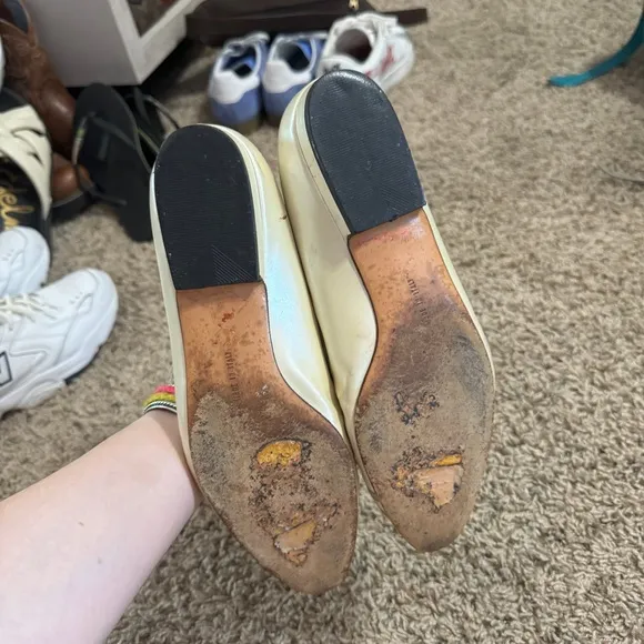Vintage Salvatore Ferragamo Cream &amp; Gold Ballet Flats