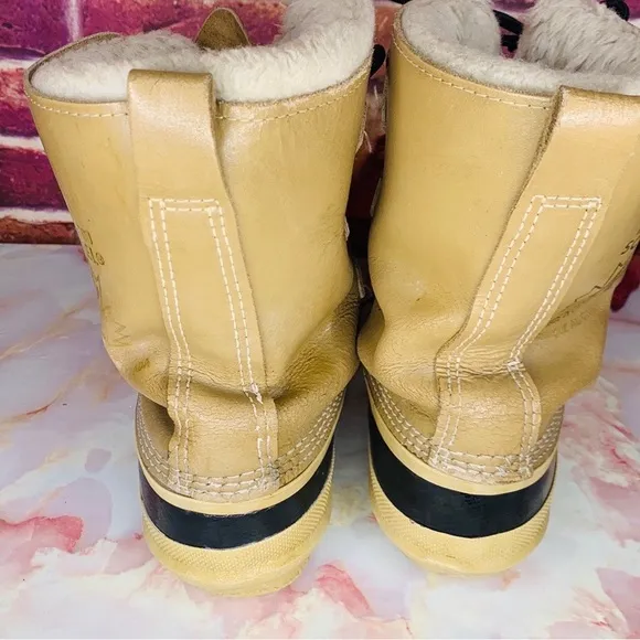 Vintage Sorel Tan Manitou Wool Lined Lace Up Snow Boots