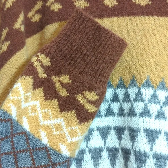 Vintage Style Fair Isle Scandi Sweater Striped Oversized Cozy Retro Boho XL