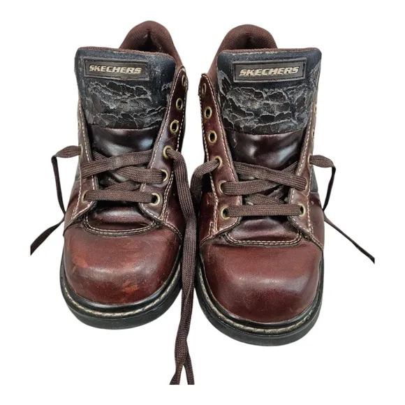 Vintage Women's Sketchers 90s Y2K Brown/Black Chunky Leather Sneakers Size 8