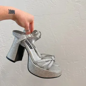 Vintage Y2K Charlotte Russe Silver Sparkle Platform Strappy Sandals
