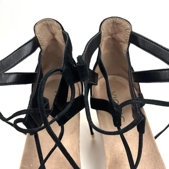 Vionic Aruba Calypso Lace Up Tied Suede Black Wedge Espadrilles Size 8