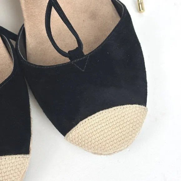 Vionic Aruba Calypso Lace Up Tied Suede Black Wedge Espadrilles Size 8