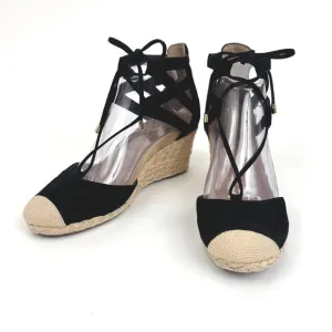 Vionic Aruba Calypso Lace Up Tied Suede Black Wedge Espadrilles Size 8