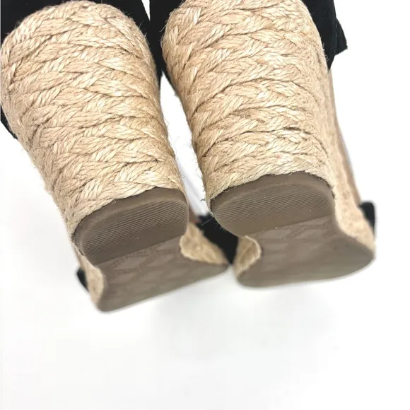 Vionic Aruba Calypso Lace Up Tied Suede Black Wedge Espadrilles Size 8