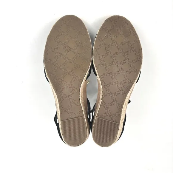 Vionic Aruba Calypso Lace Up Tied Suede Black Wedge Espadrilles Size 8