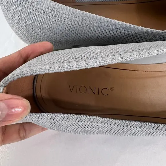 Vionic Dahila Women's Ballet Flats Size 10 Pointed Toe Skimmer Shoes Light Grey
